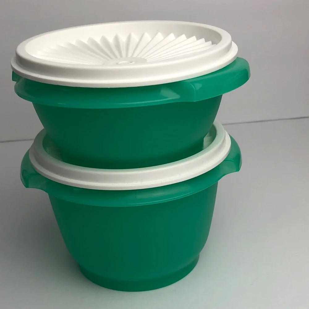 Tupperware Servalier Green and White Stackable Bowls